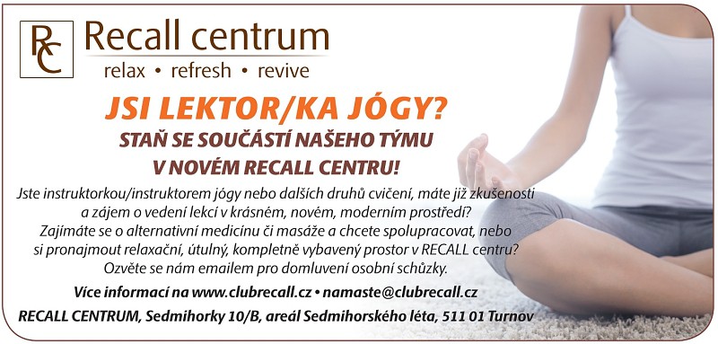 JSI LEKTOR/KA JÓGY?  STAŇ SE SOUČÁSTÍ NAŠEHO TÝMU V NOVÉM RECALL CENTRU!